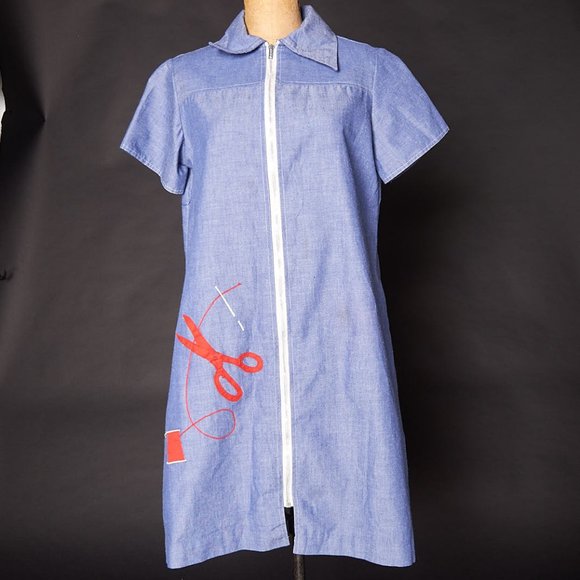1970s Chambray Sewing Smock Dress - Picture 9 of 13